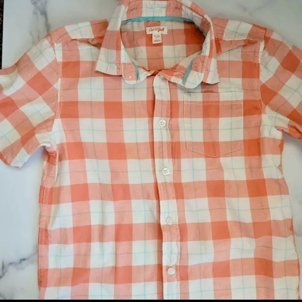 Big kid boys youth plaid xl 16 sherbert short sleeve collared dress shirt spring